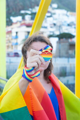 Woman holding lgbt flag