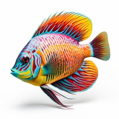 a colorful fish with a long tail on a white background