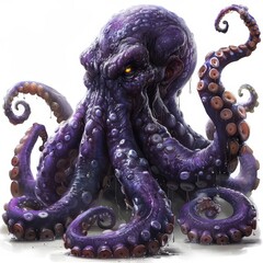 a purple octopus with a large head and tentacles