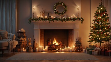 fireplace with christmas decorations