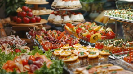 Obraz premium Buffet, a variety of food products.