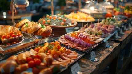 Obraz premium Buffet, a variety of food products.