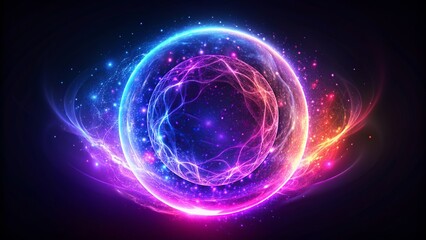 Obraz premium A vibrant, fiery ring made of swirling, colorful flames. The ring is composed of intense red, orange, pink, and blue flames intertwining in a circular shape, creating a dynamic and energetic effect.