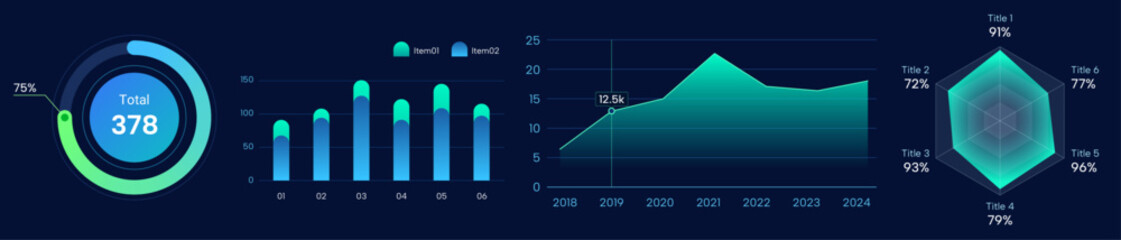 set of colorful dark cool pie chart, visual chart © buuujh