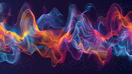 Produce a vibrant vector pattern of sound waves infused with energetic color contrasts.