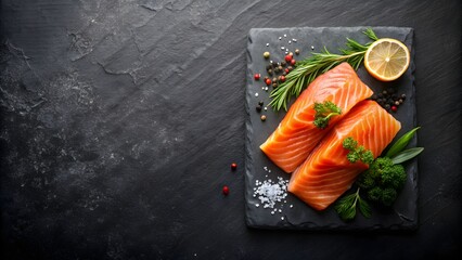 Smoked Salmon on a Black Modern Kitchen Background - Elegant Seafood Dish Photography