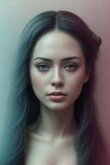 Fototapeta premium Magical Beauty: Portrait of a Girl with Blue Eyes and Long Hair