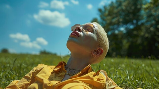 14. Woman with albinism enjoying a sunny day at the park