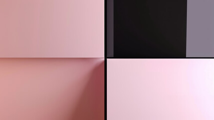 Abstract image showcasing a four-quadrant division with soft pink at the top and contrasting black and white at the bottom.