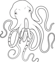 Octopus Banana Animal Vector Graphic Art Illustration