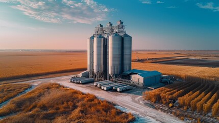 Obraz premium Feedmill powered by solar energy, aligning with net-zero greenhouse gas emission goals