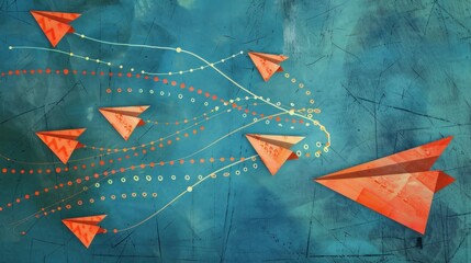 Dynamic Flight Paths: Draw dynamic flight paths for the paper planes, with dotted or dashed lines showing their trajectories towards the target. Generative AI