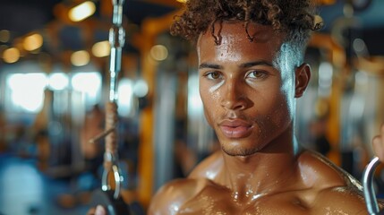 Man with vitiligo working out at the gym