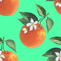 Orange Pattern illustration with watercolor on green color
