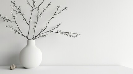 white background to create a visual contrast that makes the branch and vase stand out even more generative ai