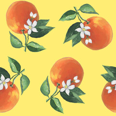 Oranges Pattern illustration with watercolor in vector on yellow