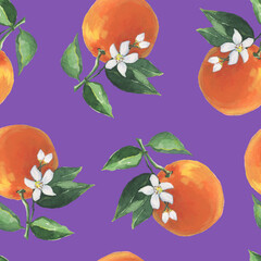 Oranges Pattern illustration with watercolor in vector on violet