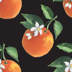 Orange Pattern illustration with watercolor on black