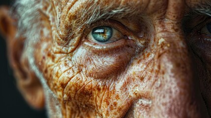 Close-up of an elderly man's face with age spots and a wise look