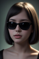 Fashionable woman in sunglasses with bob haircut