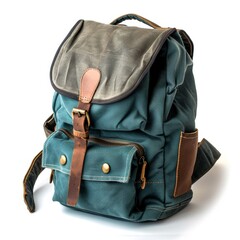 Modern Gray Canvas Backpack with Leather Straps Isolated on a White Background. Generative AI.