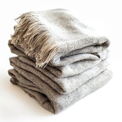 Stack of Gray Woolen Blankets Isolated on a White Background. Generative AI.