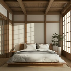 Frame mockup, modern hanok style home bedroom interior