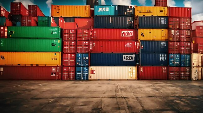 Stacked Cargo Containers Port Management