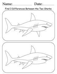 Naklejka premium Shark Puzzle. Printable Activity Page for Kids. Educational Resources for School for Kids. Kids Activity Worksheet. Find Differences Between 2 Shapes