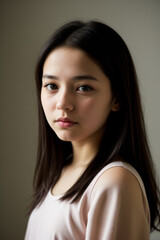 Fototapeta premium Young Asian woman with straight hair and natural makeup