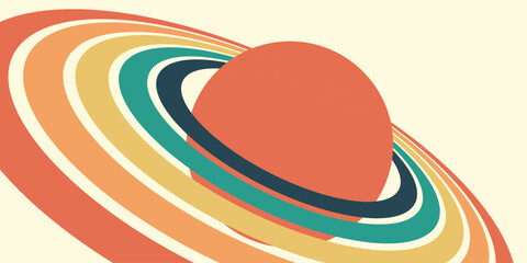 Globe planet with a ring in outer space. Astronomical celestial object in retro style. Vector illustration  © Tetiana Komarytska