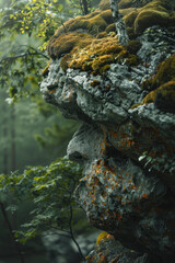 A forest giant whose fallen body became a dense, enchanted forest, with trees growing from its limbs and moss covering its form,