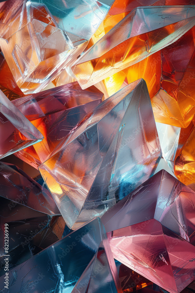Poster an abstract landscape of colliding shapes and fragmented patterns, slowly aligning into a harmonious