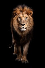 Fototapeta premium Full-Body Portrait of Powerful Lion on Black Background