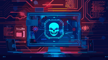 Malicious Program Code and Computer Virus on Network Piracy Danger Landing Page Template