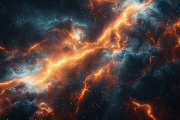 A chaotic burst of energy and matter, gradually forming patterns and structures that hint at the creation of the cosmos,