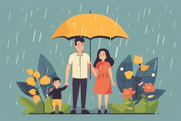 life insurance benefits flat design front view family protection cartoon drawing complementary color scheme