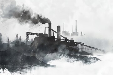 coal mining industry flat design side view energy production watercolor black and white