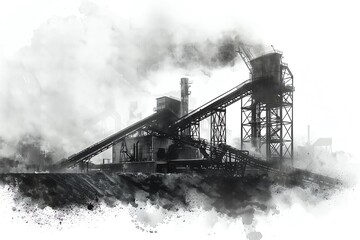 coal mining industry flat design side view energy production watercolor black and white