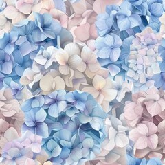 Obraz premium watercolor soft blue, soft pink and creme hydrangea pattern