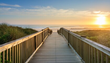 boardwalk leading to the beach at sunrise