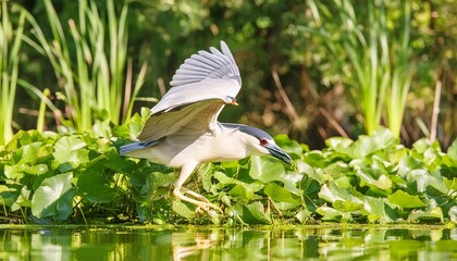 the black crowned night heron nycticorax nycticorax on the hunt