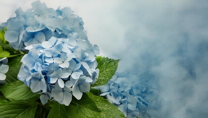 blue watercolor ombre wash background texture with hydrangea flower