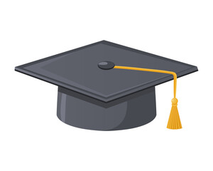 Gray graduation cap with yellow tassel. A traditional cap worn during the graduation ceremony.