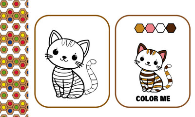 Coloring page with illustration for little children, cute dog and cat, vector illustration