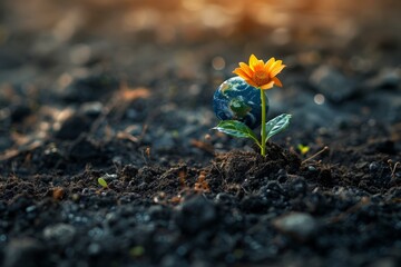 A conceptual image with Earth as a sprout, symbolizing environmental care and renewal