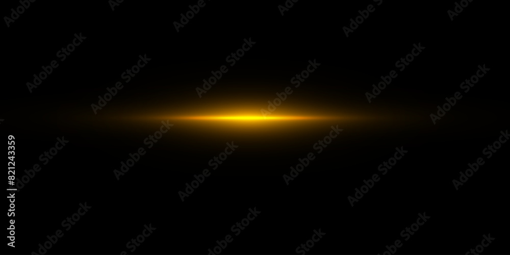 Poster horizontal lighting effects. bright golden shimmering translucent light on a transparent background.