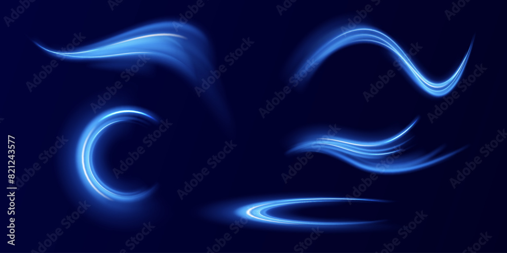 Poster blue glowing shiny lines effect vector background. luminous white lines of speed. light glowing effe