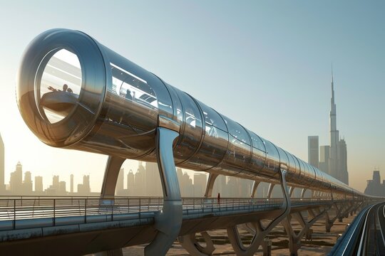 Futuristic concept of hyperloop travel concept, Ai generated