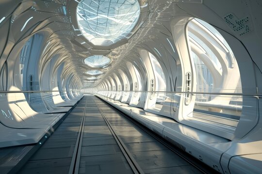 Futuristic concept of hyperloop travel concept, Ai generated